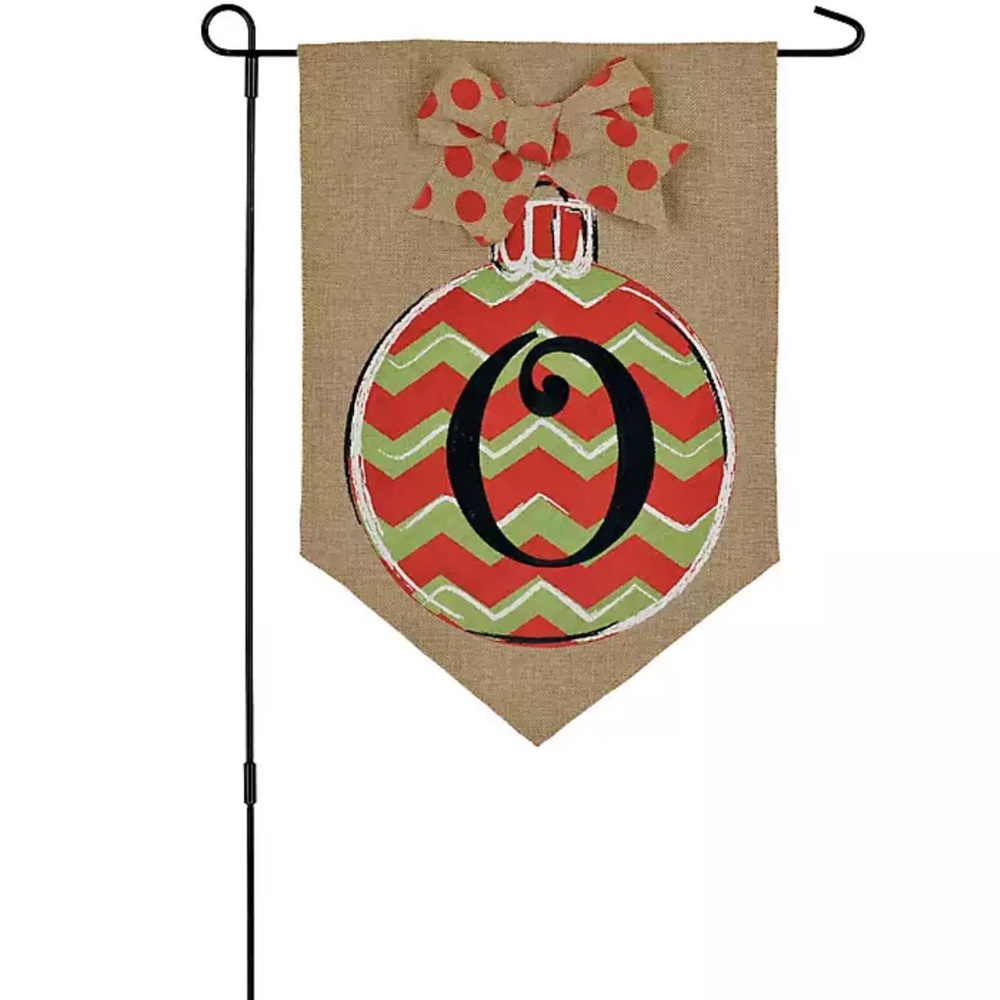 Kirkland’s Chevron Ornament Monogram Letter O Burlap Flag Set NWT